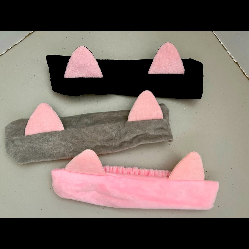 🐈⬛KITTEN CAT Plush Headbands Pink Ears (LOT of 3) 🖤🤍💗NEW - Picture 1 of 4
